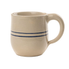 Handcrafted round stoneware mug with a simple blue stripe design, made in USA, ideal for coffee or tea, featured in Kitchen & Food, Brewing Coffee and Tea, Dinnerware, and Best Sellers collections.