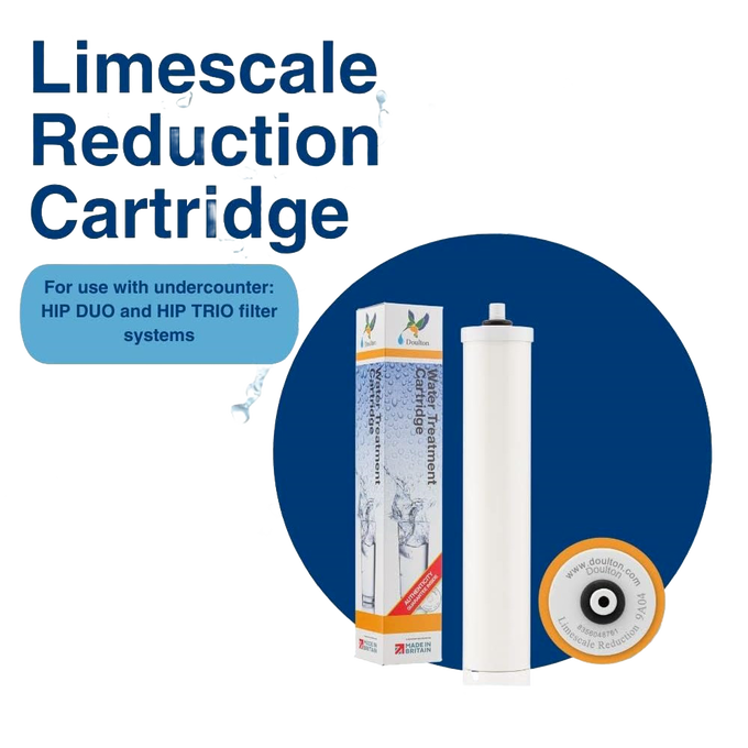Cylinder-style limescale reduction cartridge for installation in water filtration systems, designed to protect appliances and improve water taste, featured in Appliances and Water Heating and Treatment collections.