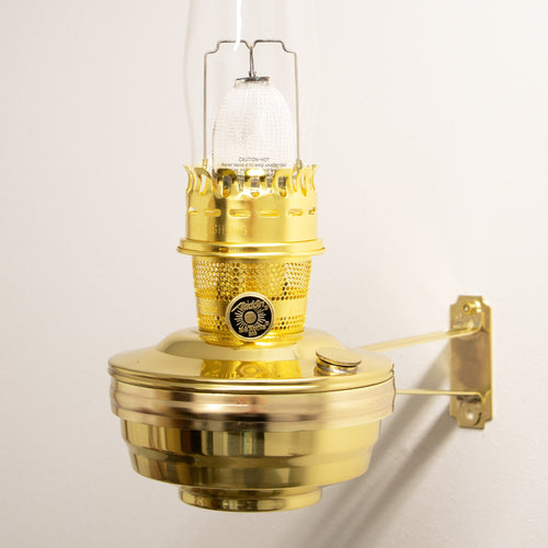 Handcrafted solid brass wall-mounted oil lamp with a protective mantle glass, designed for bright, reliable lighting in Farm, Garden & Tool, Lamps & Lighting, and Emergency Supplies collections.