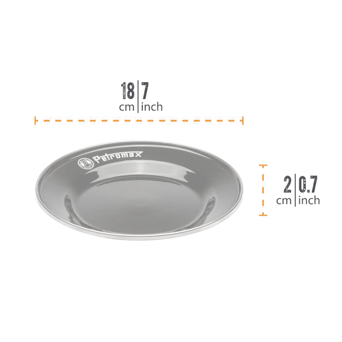 Durable gray enamel plate featuring the Petromax logo, lightweight and heat-resistant, suitable for Farm, Garden & Tool, Kitchen & Food, Camping, Dinnerware, Best Sellers, and Promo Eligible collections.