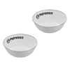 Two white enamel bowls with black rim and Petromax logo, designed for durable, heat- and scratch-resistant outdoor use, ideal for camping and kitchen, featured in Farm, Garden & Tool, Kitchen & Food, Camping, Dinnerware, Best Sellers, and Promo Eligible collections.