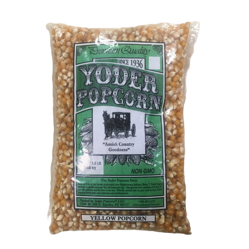 Two 1.5-pound bags of handcrafted yellow popcorn kernels made in USA, featuring large traditional kernels dried naturally on the cob, perfect for Kitchen & Food and Snacks collections.