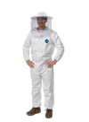 Man wearing water-resistant white Tyvek protective coveralls with elastic cuffs and ankles, paired with a white beekeeping hat and veil, featured in Farm, Garden & Tool and Beekeeping Supplies collections.