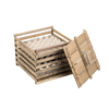 Handcrafted wooden egg crate with a slatted design and removable lid, ideal for safely carrying eggs on the farm or as a rustic barn accessory in animal care and chicken collections.