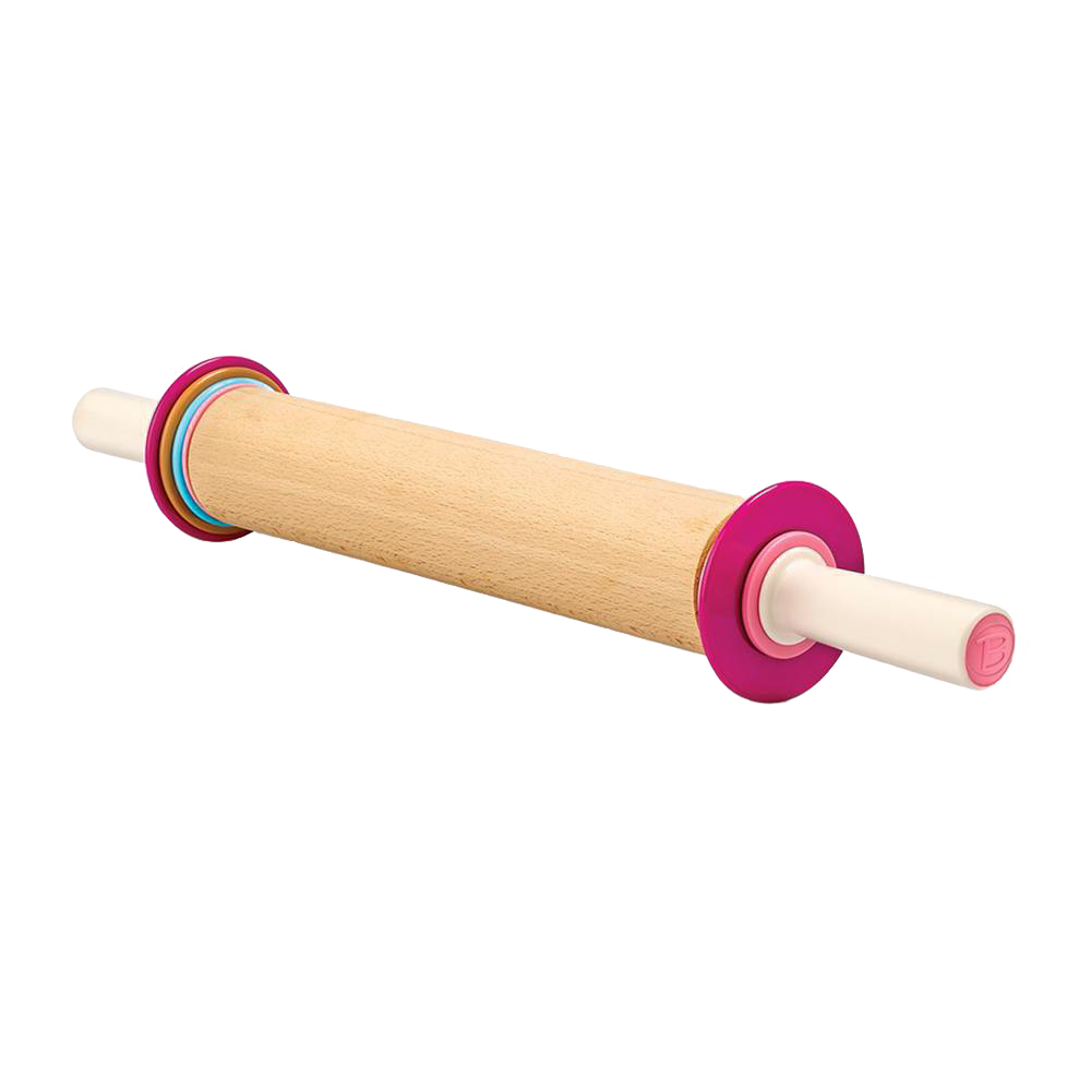 Beechwood rolling pin with removable colored discs for adjustable thickness, featuring durable handles, designed for kitchen gadgets, baking supplies, and cookware collections.