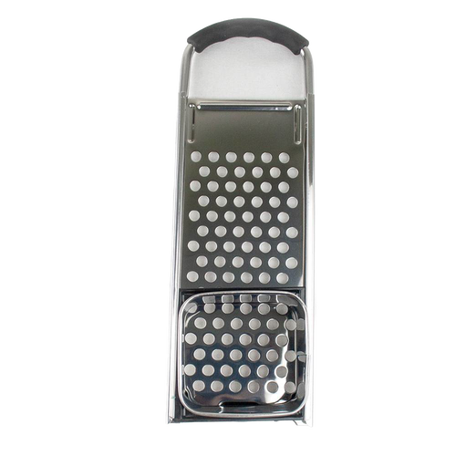 Handcrafted stainless steel spaetzle maker with sliding hopper and black rubber grip, designed for effortless noodle preparation, ideal for Kitchen & Food, Cookware, Baking Supplies, Kitchen Gadgets, and Best Sellers collections.
