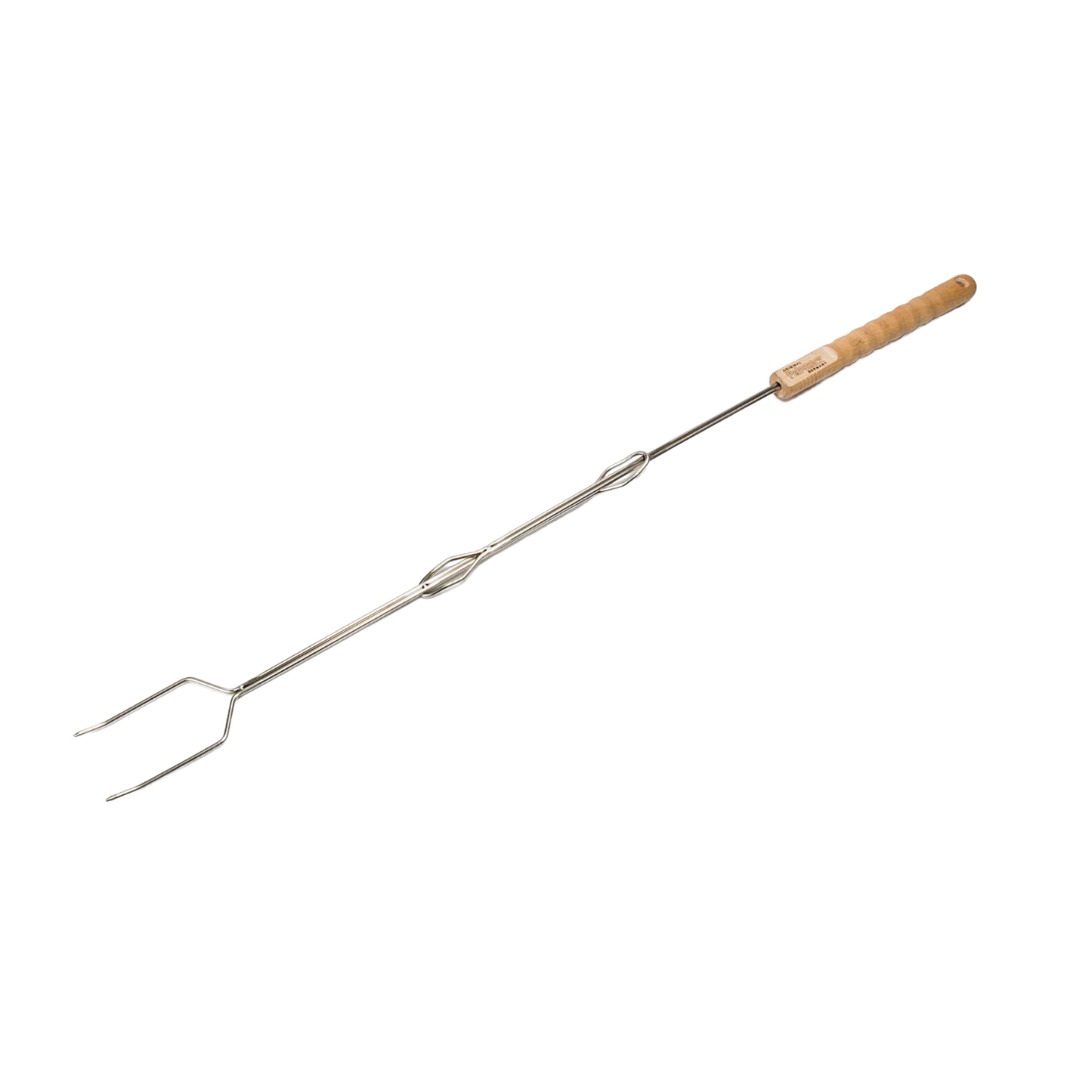 Handcrafted campfire skewer with adjustable stainless steel shaft and natural wood handle, designed for safe roasting of bread, marshmallows, and vegetables in Camping, Farm, Garden & Tool, and Best Sellers collections.