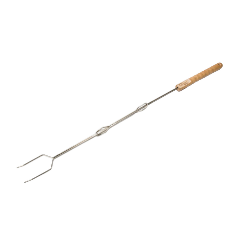 Handcrafted campfire skewer with adjustable stainless steel shaft and natural wood handle, designed for safe roasting of bread, marshmallows, and vegetables in Camping, Farm, Garden & Tool, and Best Sellers collections.