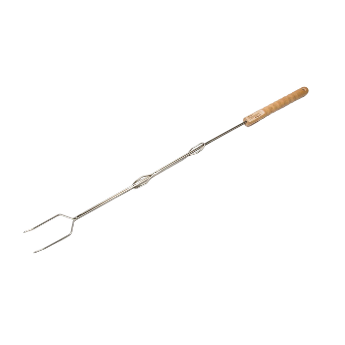 Handcrafted campfire skewer with adjustable stainless steel shaft and natural wood handle, designed for safe roasting of bread, marshmallows, and vegetables in Camping, Farm, Garden & Tool, and Best Sellers collections.