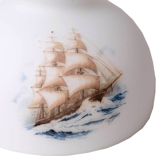 Hand molded glass lamp shade featuring a detailed sailing ship design with soft sea tones, crafted for Lamps & Lighting, Parts and Accessories, Lamp Shades, and Best Sellers collections.