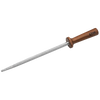 Steel sharpening rod with a smooth wooden handle featuring subtle branding, designed for honing kitchen knives, ideal for Kitchen & Food, Knives & Axes, and USA Made collections.