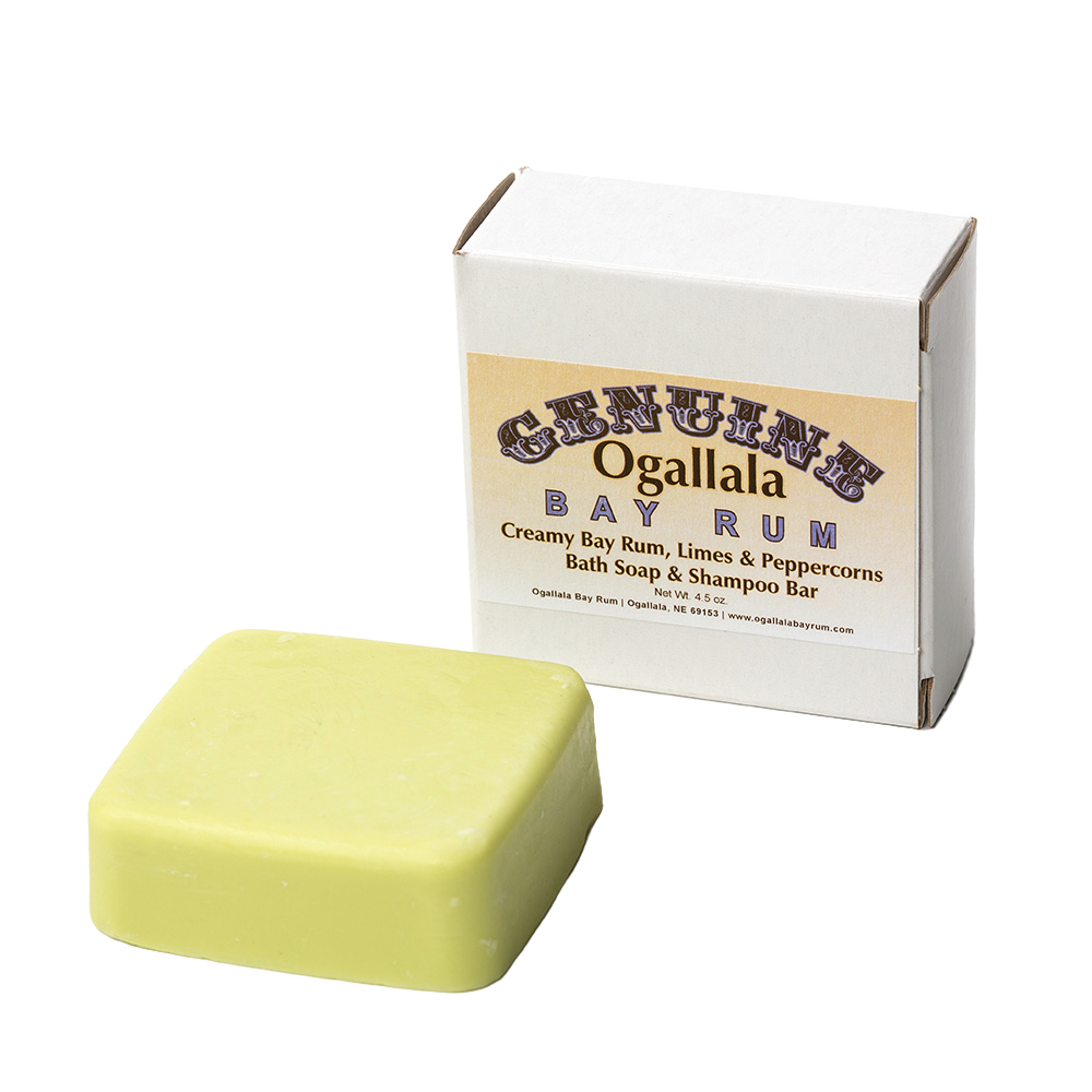 Handcrafted creamy bath and shampoo bar made in USA with bay rum, lime, and peppercorns scent, featured in Health & Wellness, Grooming and Personal Hygiene, and Best Sellers collections.