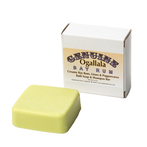 Handcrafted creamy bath and shampoo bar made in USA with bay rum, lime, and peppercorns scent, featured in Health & Wellness, Grooming and Personal Hygiene, and Best Sellers collections.