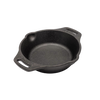 Small black cast iron skillet featuring two side handles and a pour spout, ideal for outdoor camping, kitchen cooking, and versatile cookware needs in Farm, Garden & Tool collections.