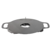 Heavy-duty steel griddle plate with dual handles and central ventilation cutout, designed for versatile grilling in camping and outdoor cooking collections.
