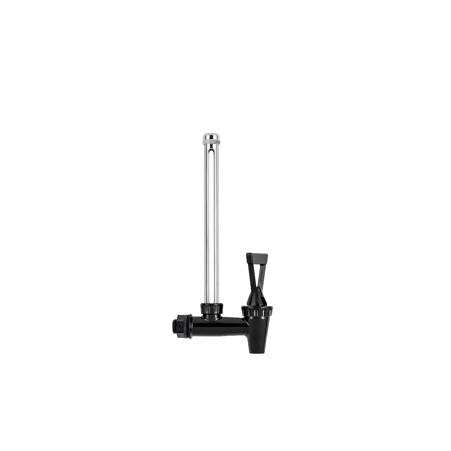 Sight glass spigot with clear vertical tube and black plastic valve, designed for quickly reading water levels in Berkey water filters, featured in Appliances and Water Heating collections.