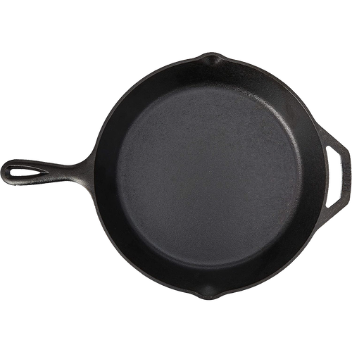 Handcrafted black cast iron skillet with seasoned cooking surface and dual handles, featuring exceptional heat retention, perfect for Kitchen & Food, Cookware, Cast Iron, USA Made, Best Sellers collections.