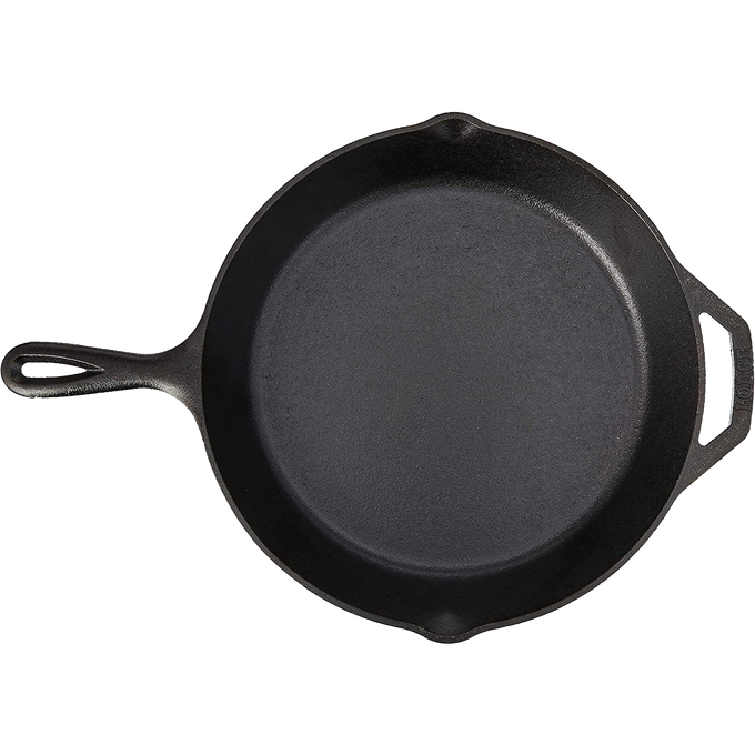 Handcrafted black cast iron skillet with seasoned cooking surface and dual handles, featuring exceptional heat retention, perfect for Kitchen & Food, Cookware, Cast Iron, USA Made, Best Sellers collections.
