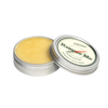 Open metal tin of handcrafted balm with pale yellow ointment inside and a cream-colored lid labeled in green and red, ideal for Health & Wellness and USA Made collections.