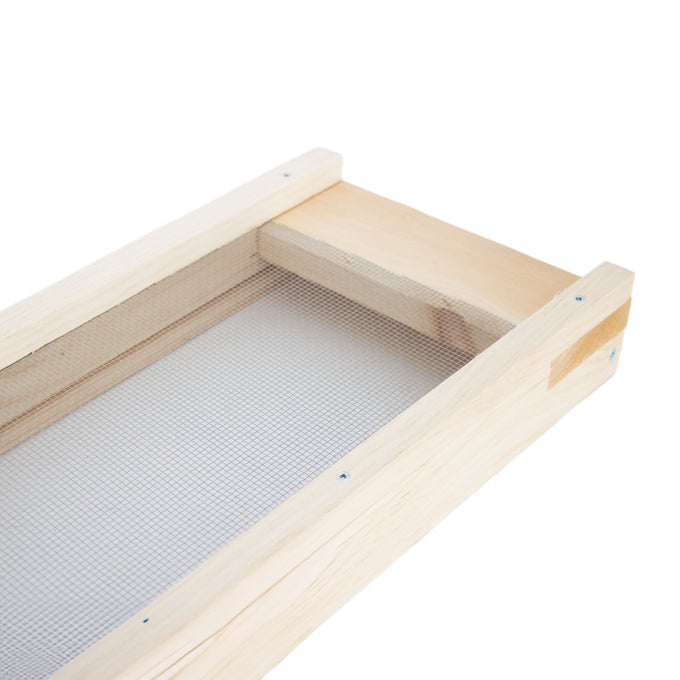 Handcrafted Amish-made wooden hive base with fine metal mesh for mite screening, ideal for 5-frame hives in Farm, Garden & Tool, Beekeeping Supplies, USA Made, and Best Sellers collections.