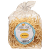 Clear plastic bag containing medium gluten-free egg noodles with a blue and white label featuring Double Yolk branding, showcasing handcrafted pasta from USA, part of Kitchen & Food and Gluten Free collections.