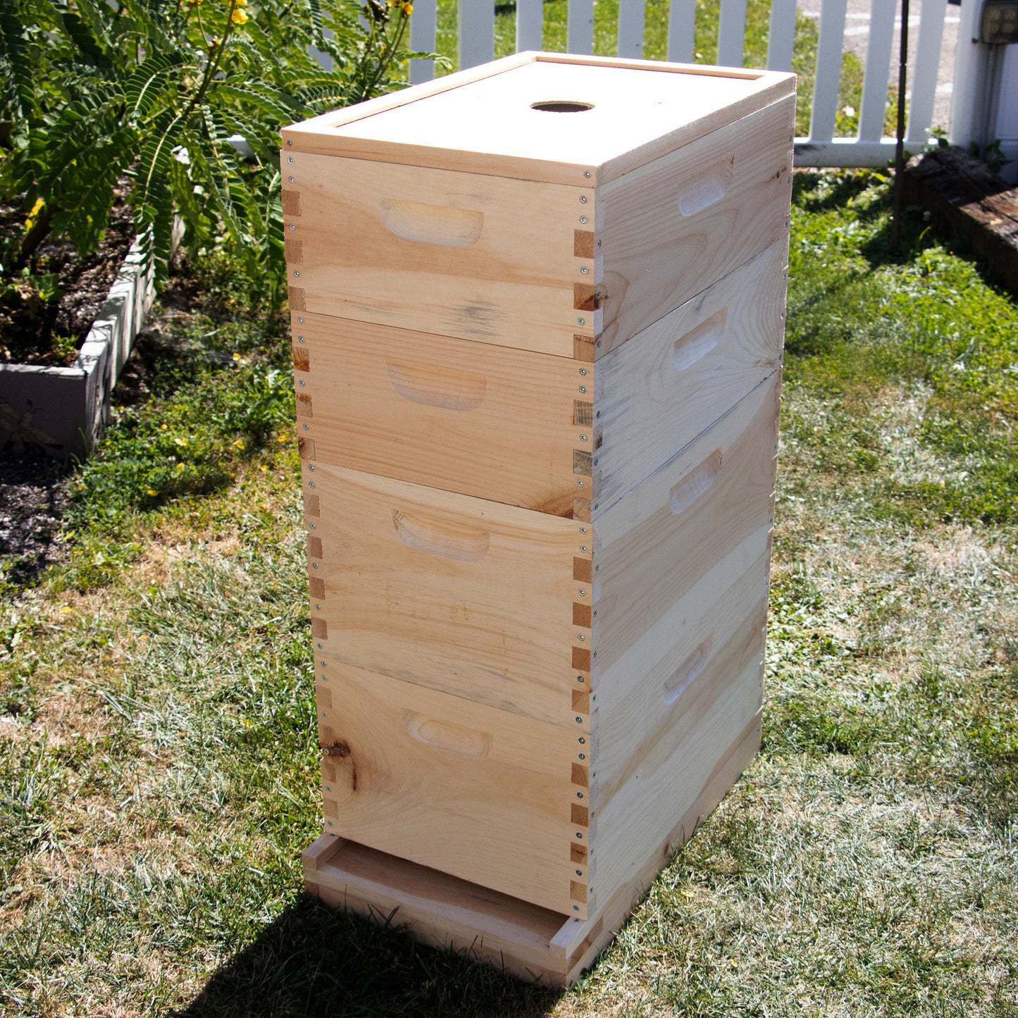 Handcrafted Amish made wooden hive box featuring a notched inner cover with center hole for ventilation, designed to control moisture and airflow in 8-frame beekeeping hives, USA Made, ideal for Farm, Garden & Tool and Beekeeping Supplies collections.