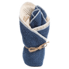Set of textured cotton dishcloths in navy blue and natural cream tones, tied with a rustic twine bow, perfect for Kitchen & Food, Kitchen Textiles, USA Made, and Best Sellers collections.
