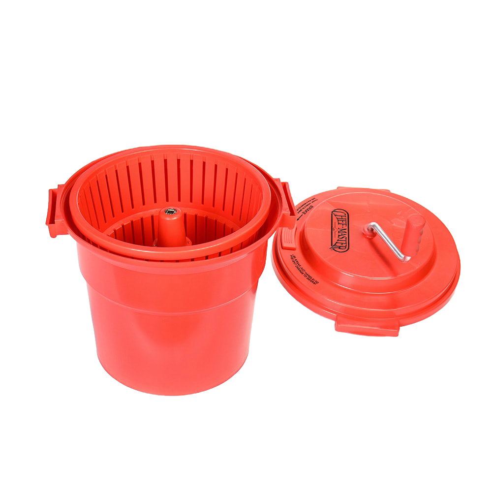 Bright orange hand-powered wringer with removable lid and crank handle, designed for quick clothes spinning, featured in Home & Decor, Laundry Supplies, and Best Sellers collections.