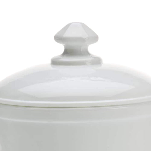 Close-up of a handcrafted milk glass butter tub lid with a decorative knob, part of Kitchen & Food, Dinnerware, and USA Made collections.
