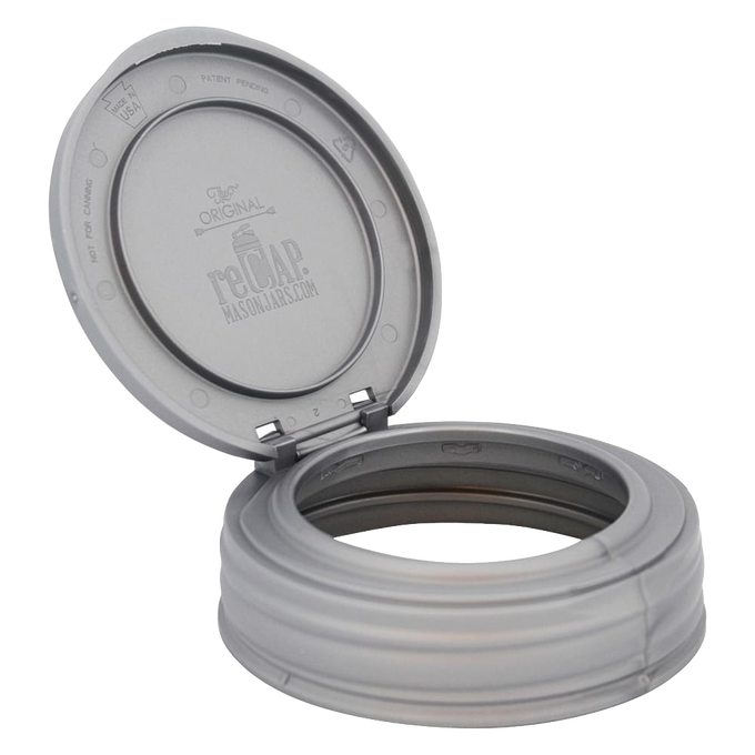 Handcrafted gray flip top lid for regular mouth jars made in USA, designed for easy access in Home & Decor, Kitchen Gadgets, Kitchen Accessories, and Storage and Serving collections.