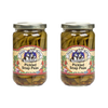 Two glass jars of handcrafted pickled snap peas with colorful vegetable-themed labels, made in the USA and featured in Kitchen & Food, Pantry, and Best Sellers collections.