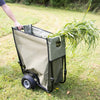 Durable foldable garden cart with olive-colored fabric liner and sturdy black steel frame, featuring large rugged wheels and handle cutouts, ideal for hauling yard debris in Farm, Garden & Tool collections.