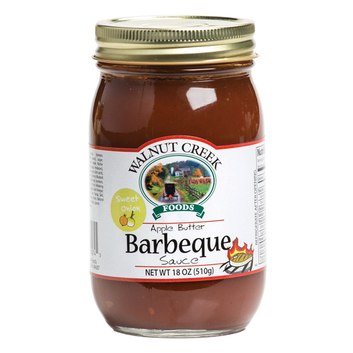 Glass jar of handcrafted sweet onion apple butter barbeque sauce with metal lid, made in USA, ideal for Farm, Garden & Tool, Kitchen & Food, Apple Harvest Supplies, Food, Pantry, USA Made, Best Sellers, and Promo Eligible collections.