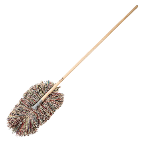 Handcrafted Big Wooly Dust Mop with a removable multicolored wool head and wooden handle, ideal for natural dusting in Home & Decor, Household Cleaning, and USA Made collections.