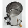 Shiny stainless steel flour sifter with a wooden handle and mesh screen, designed for clump-free baking, ideal for Kitchen & Food, Baking Supplies, and Cookware collections.