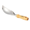 Handcrafted soil scoop with ergonomic wooden handle and durable metal scoop, designed to reduce wrist strain while digging, from Farm, Garden & Tool and USA Made collections.