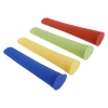 Set of four flexible, reusable silicone ice pop molds in red, green, yellow, and blue, designed to save freezer space, featured in Kitchen & Food, Kitchen Gadgets, and Best Sellers collections.
