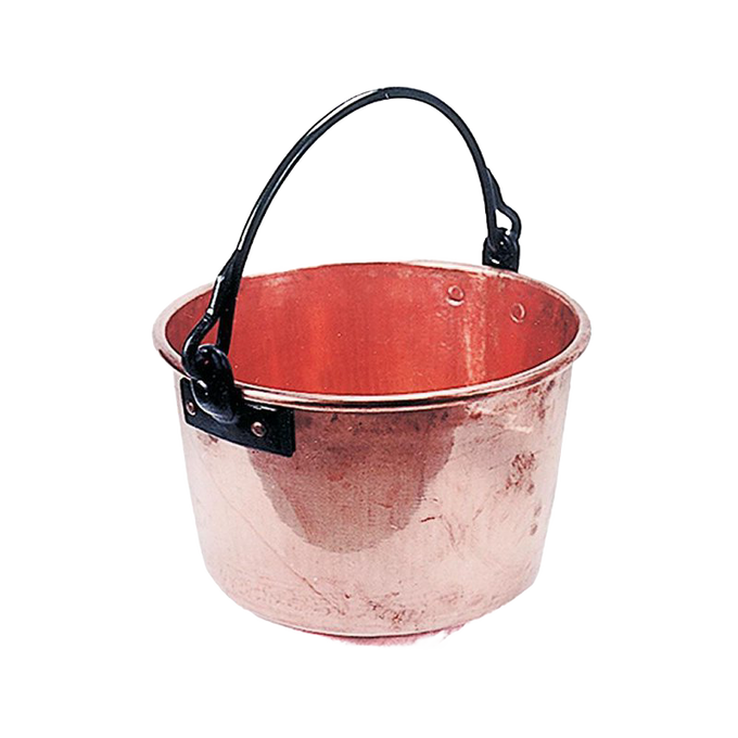 Generously sized copper kettle with a sturdy black wire handle, handcrafted in USA for outdoor cooking and apple butter making; ideal for Farm, Garden & Tool, Kitchen & Food, Apple Harvest Supplies, Camping, Cookware, Pots and Pans, USA Made, Best Sellers collections.