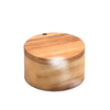 Handcrafted acacia wood salt cellar with a swivel lid, designed to keep salt dry and within reach, ideal for Kitchen & Food, Storage and Serving, and Best Sellers collections.