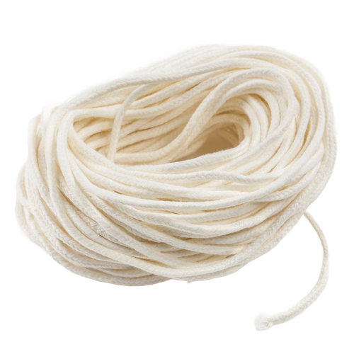 Coiled natural cotton braided candle wick, handcrafted for use with pillar and taper candles, featured in Candlemaking Supplies, Lamps & Lighting, and Best Sellers collections.