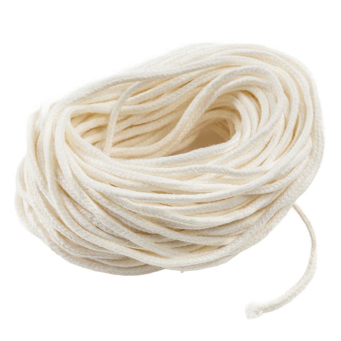 Coiled natural cotton braided candle wick, handcrafted for use with pillar and taper candles, featured in Candlemaking Supplies, Lamps & Lighting, and Best Sellers collections.