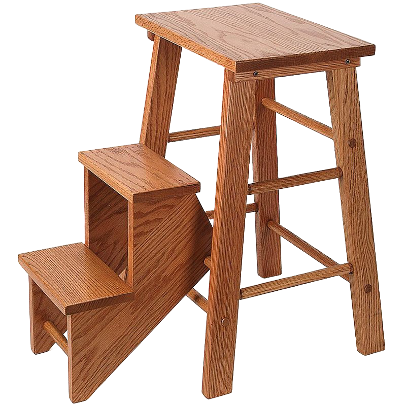 Handcrafted solid oak step stool with two steps and lacquered finish, featuring sturdy construction and Amish-made quality, ideal for Home & Decor and USA Made collections.