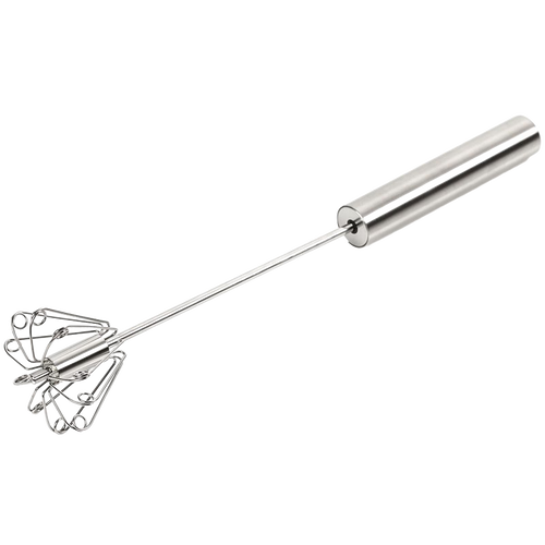 Stainless steel push whisk with rotating head and smooth cylindrical handle, ideal for effortless mixing in Kitchen & Food, Kitchen Gadgets, Cooking and Baking Helpers, Best Sellers, and Promo Eligible collections.