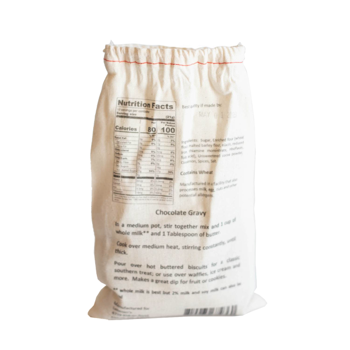 Charming fabric-packaged mix for handcrafted chocolate gravy, an exclusive southern treat perfect for Kitchen & Food, Pantry, Dry Goods and Mixes, Snacks and Sweets, Best Sellers, and Promo Eligible collections.
