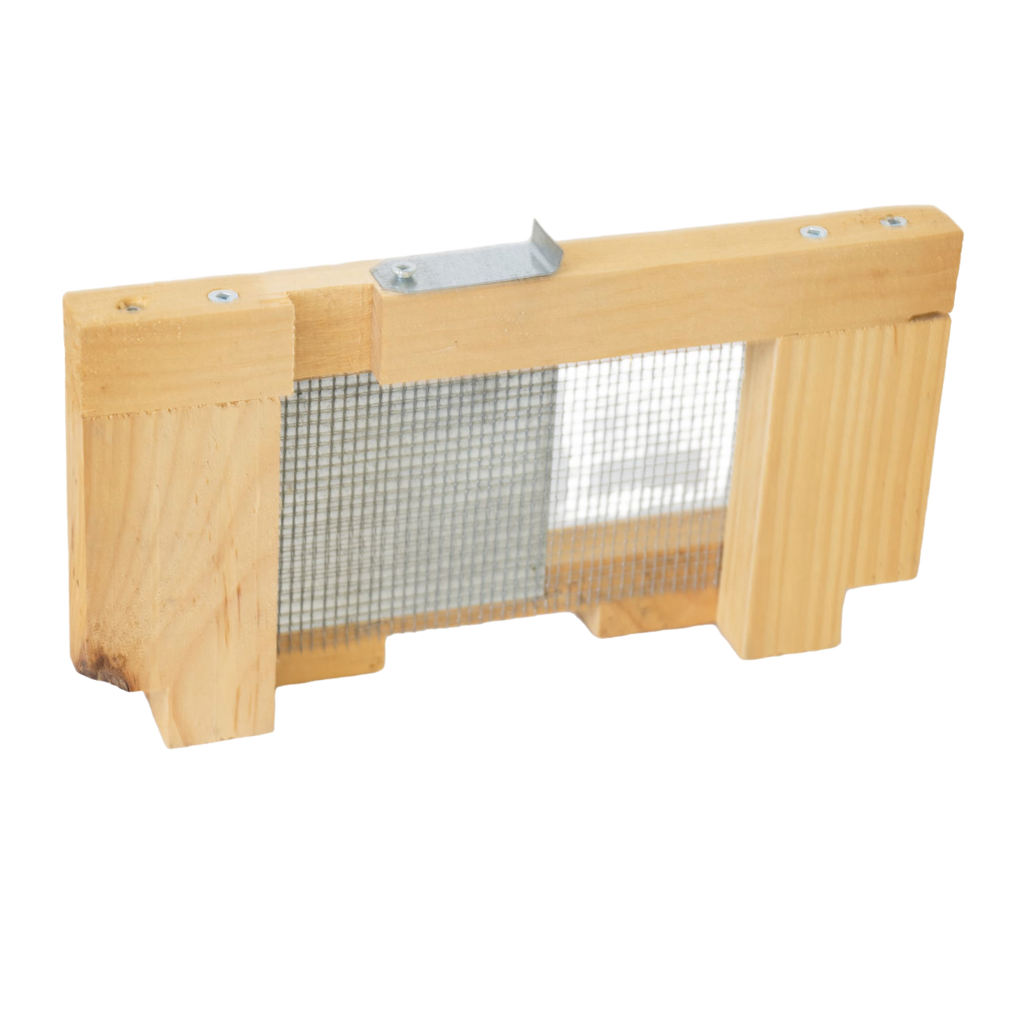 Handcrafted 5-frame wooden robbing screen with metal mesh and adjustable metal latch, designed to protect beehives from robbers and drifter bees, Amish made in USA, featured in Farm, Garden & Tool and Beekeeping Supplies collections.
