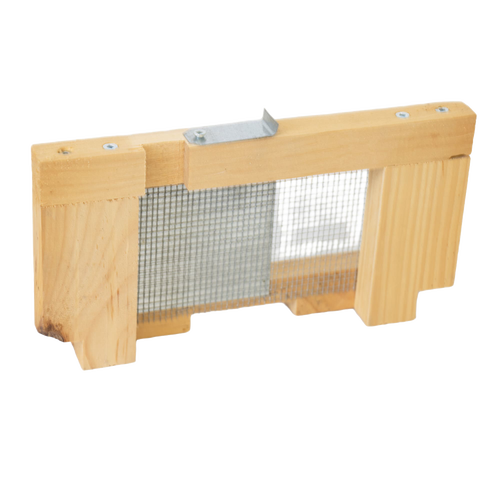 Handcrafted 5-frame wooden robbing screen with metal mesh and adjustable metal latch, designed to protect beehives from robbers and drifter bees, Amish made in USA, featured in Farm, Garden & Tool and Beekeeping Supplies collections.