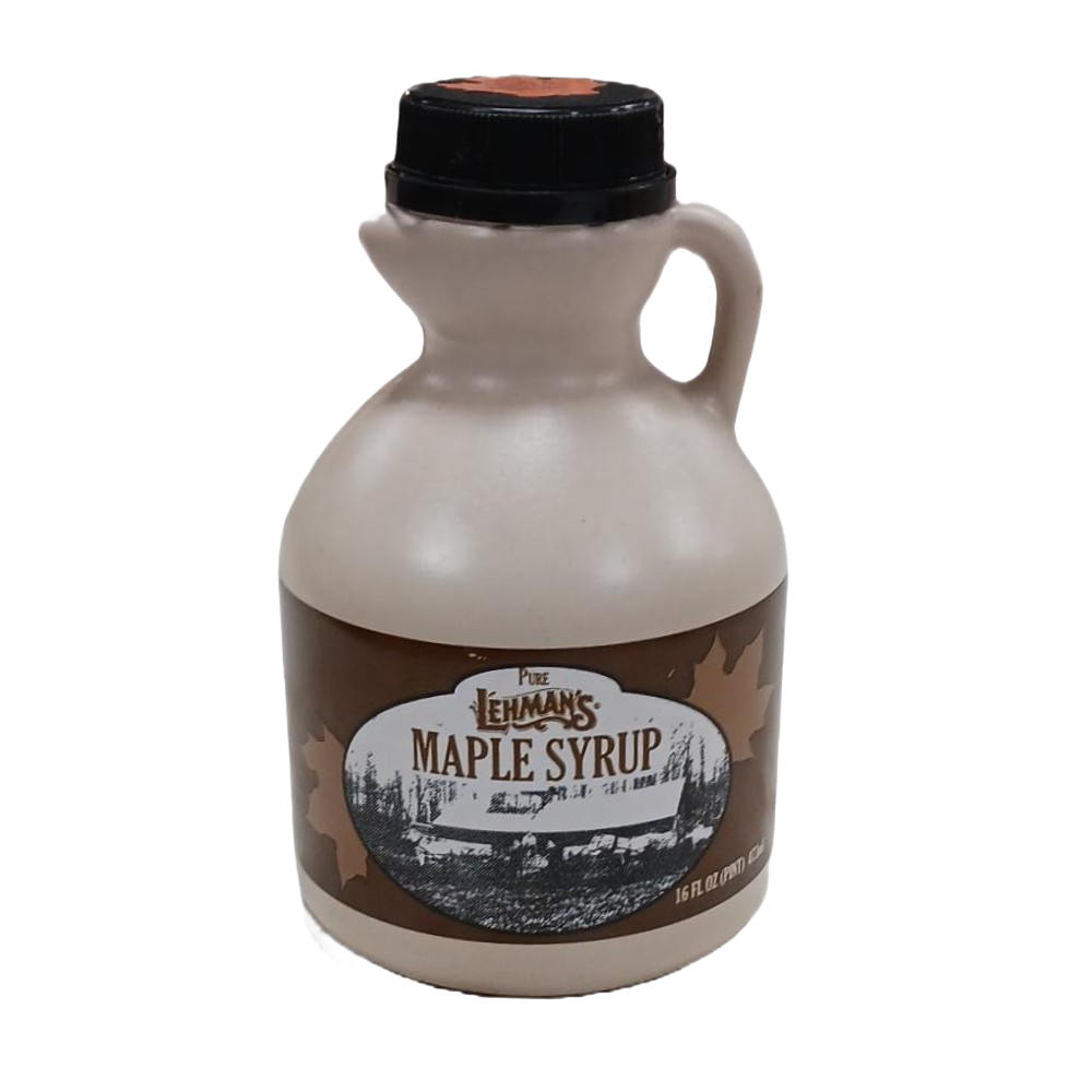Handcrafted beige jug of medium amber maple syrup with a vintage-style brown label, perfect for Kitchen & Food, Pantry, USA Made, Best Sellers, and Promo Eligible collections.