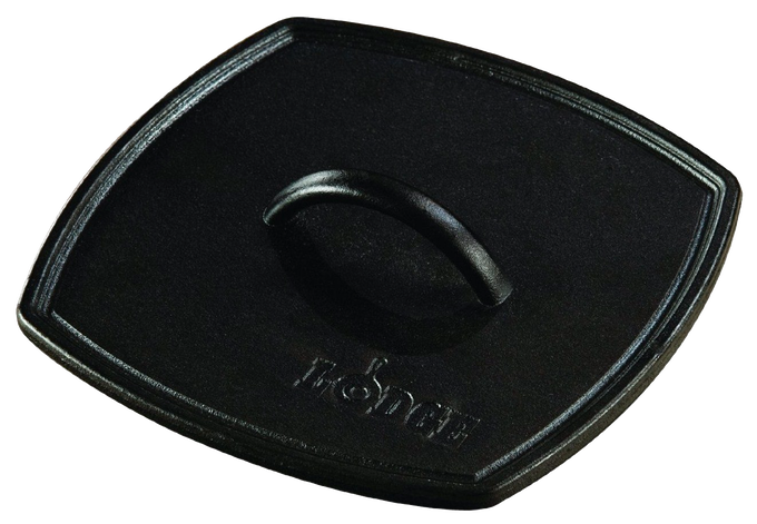 Handcrafted cast iron panini press lid with curved handle, designed for even searing, ideal for Kitchen & Food, Cookware, Cast Iron, USA Made, and Best Sellers collections.