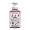 Clear plastic pump bottle of natural foaming hand soap with label listing moisturizing, pure honey, and fresh qualities, made in USA, featured in Health & Wellness and Soaps collections.
