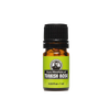 Small amber glass bottle with black cap containing pure Turkish rose absolute oil, featuring a green label with text and an illustrated portrait, part of Health & Wellness and USA Made collections.